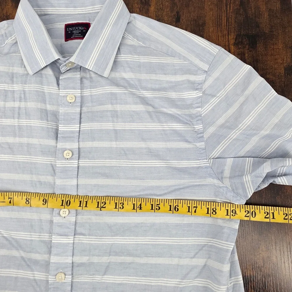 UNTUCKit Rueda Button‎ Down Shirt Mens Medium Blue Striped Slim Fit Short Sleeve